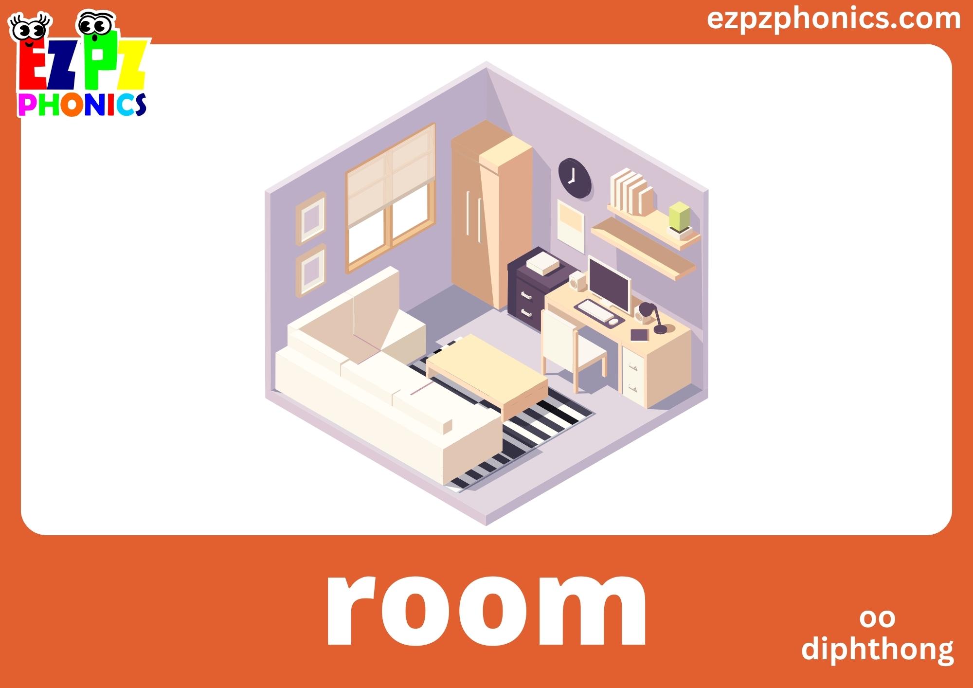 OO Diphthong Words Phonics Flashcards with Images and Words Free ...