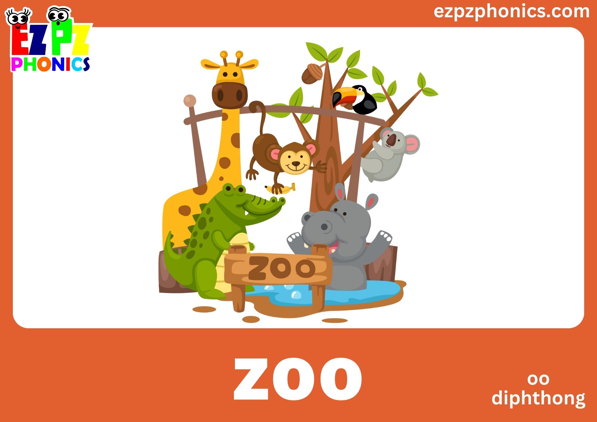 OO Diphthong Words Phonics Flashcards with Images and Words Free ...