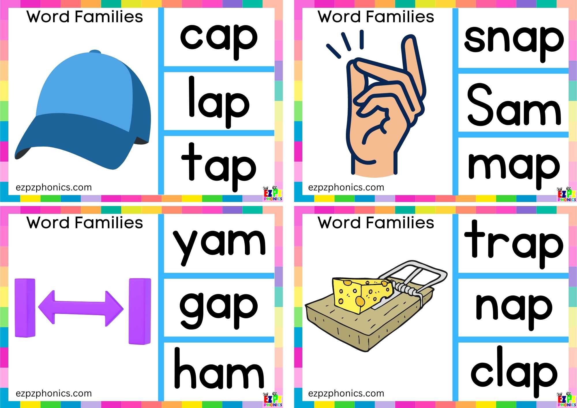 Word Family ap Look at the image and clip the correct word clip cards ...