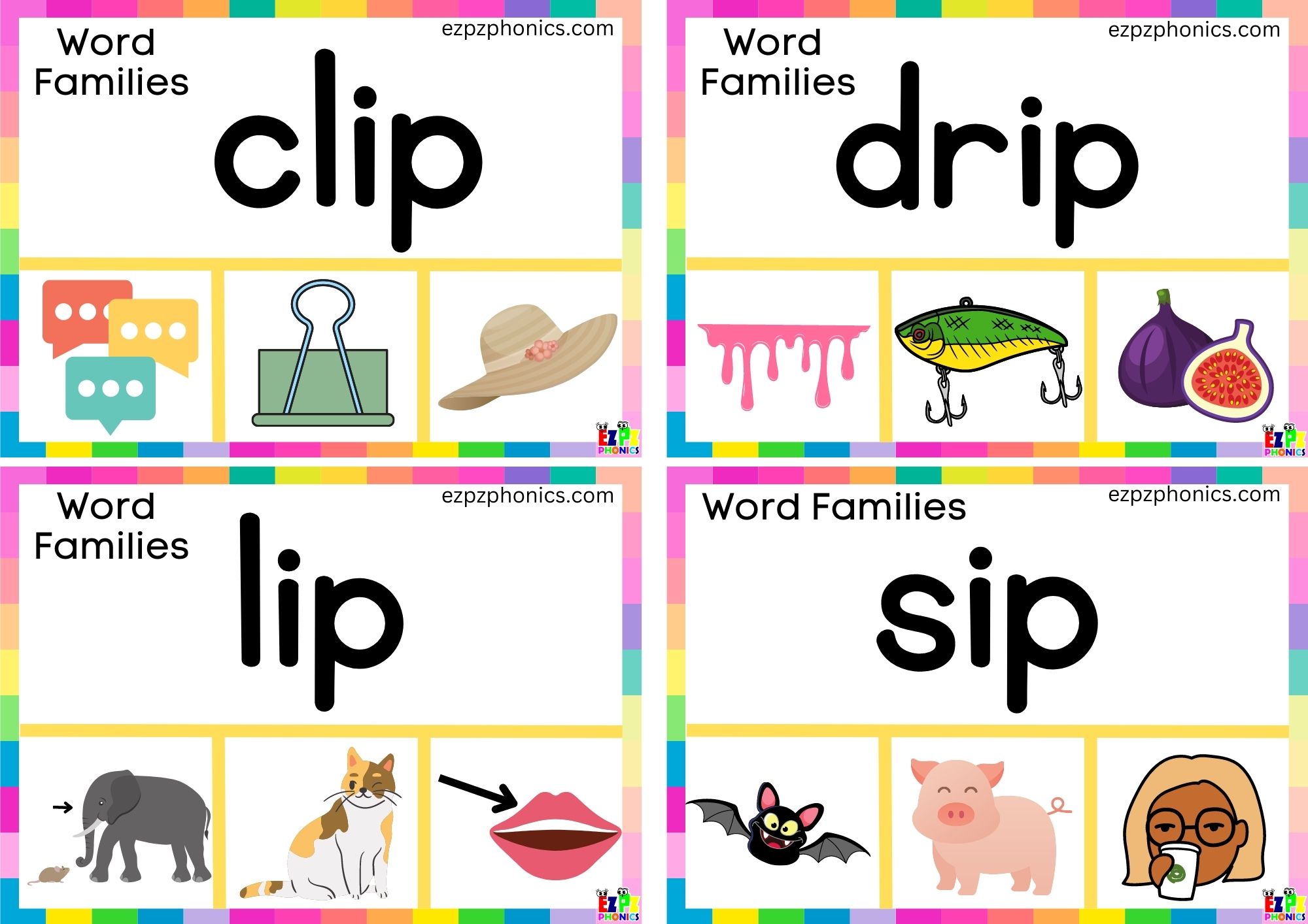 Read the word and clip the correct image clip cards Word Family ip ...