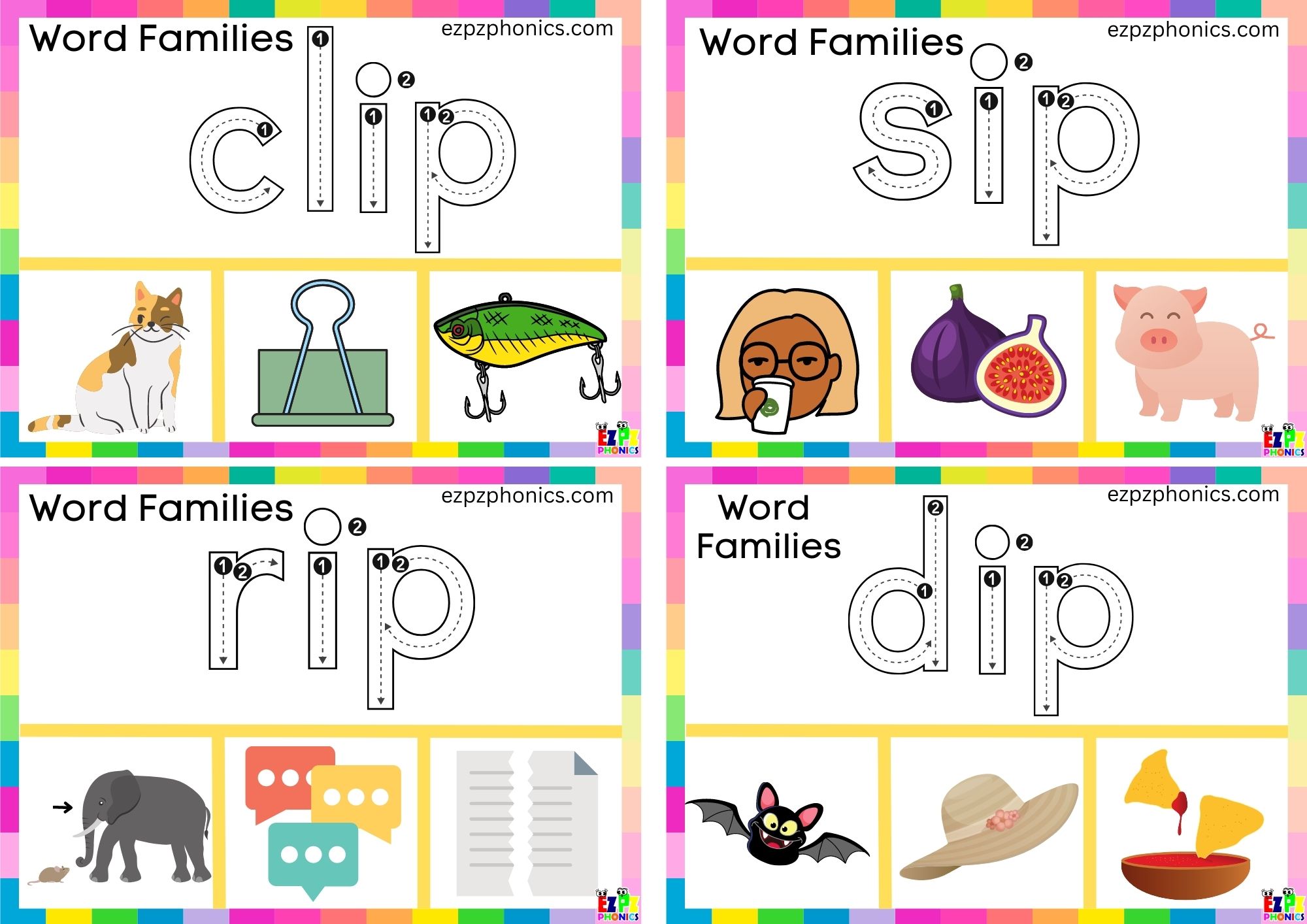Word Family ip trace the word and clip the correct image Clip cards ...