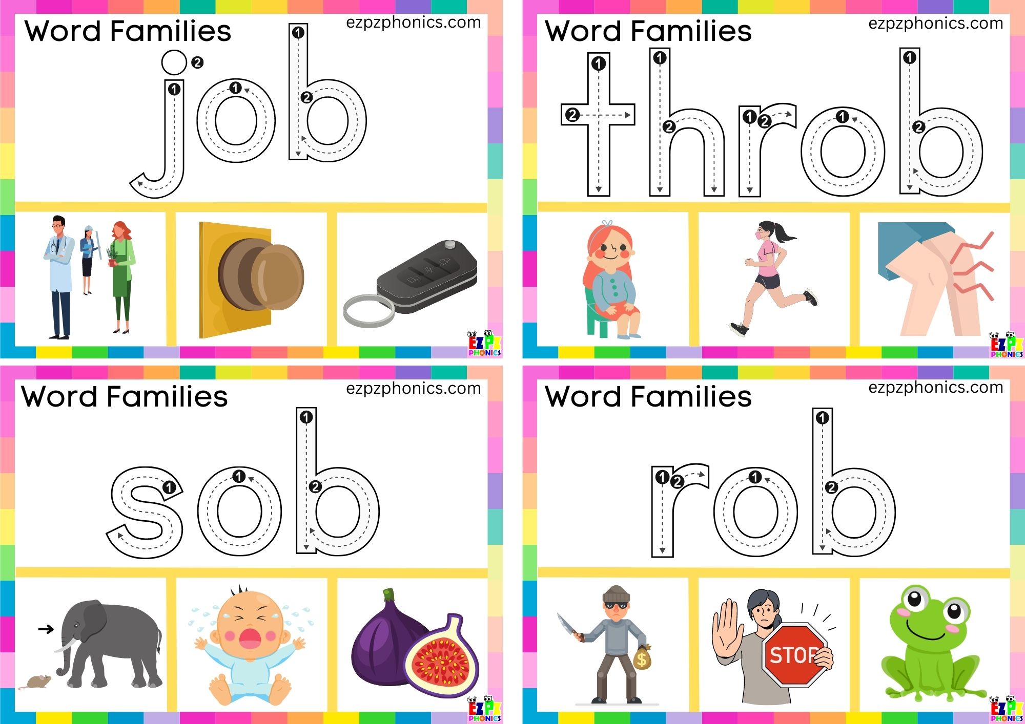 Word Family ob Trace the word and clip the correct image Clip cards ...