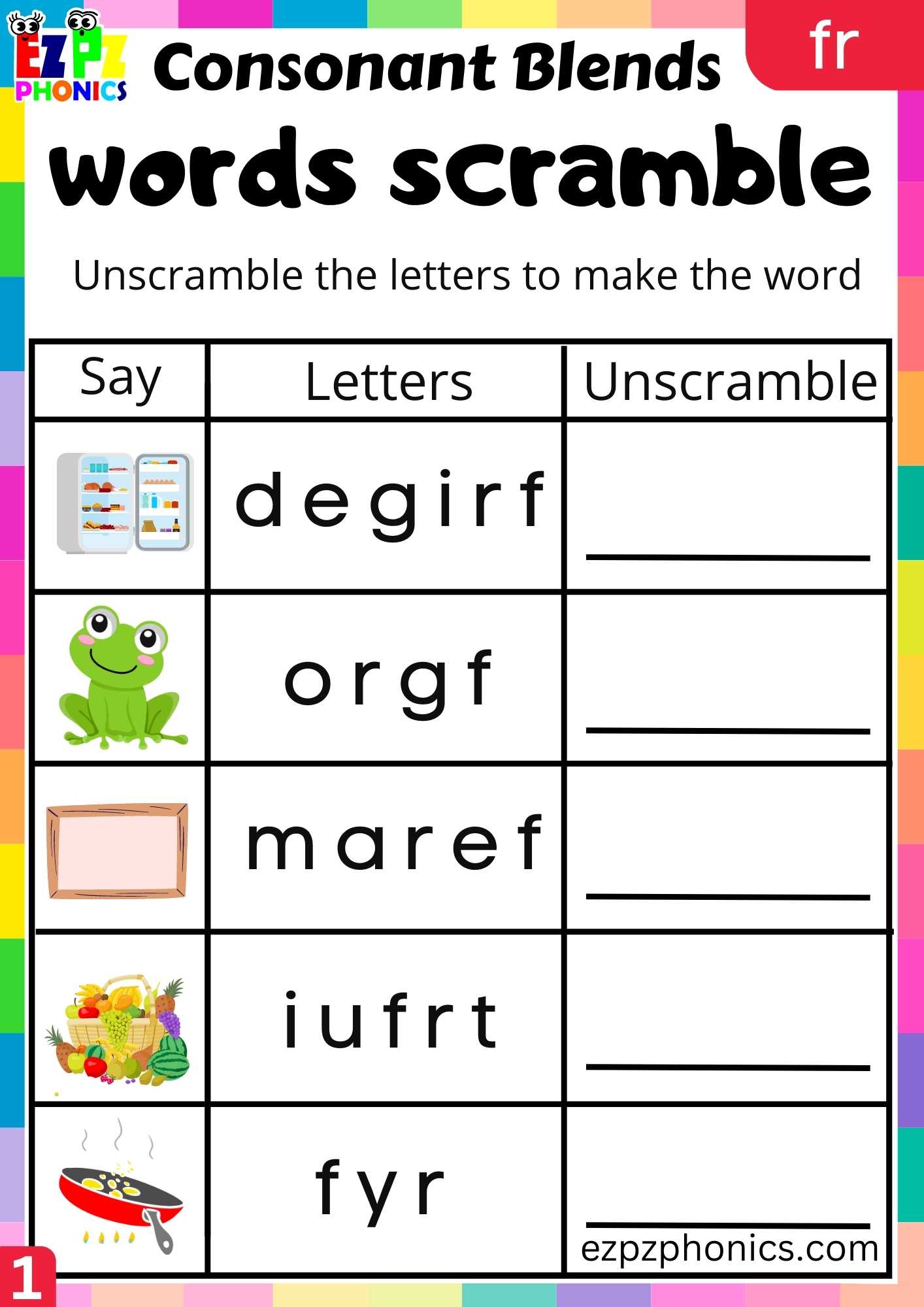 Group1 FR Words Words Scramble Phonics Consonant Blends Worksheet ezpzphonics com Group1 FR Words Words Scramble Phonics Consonant Blends Worksheet ezpzphonics com
