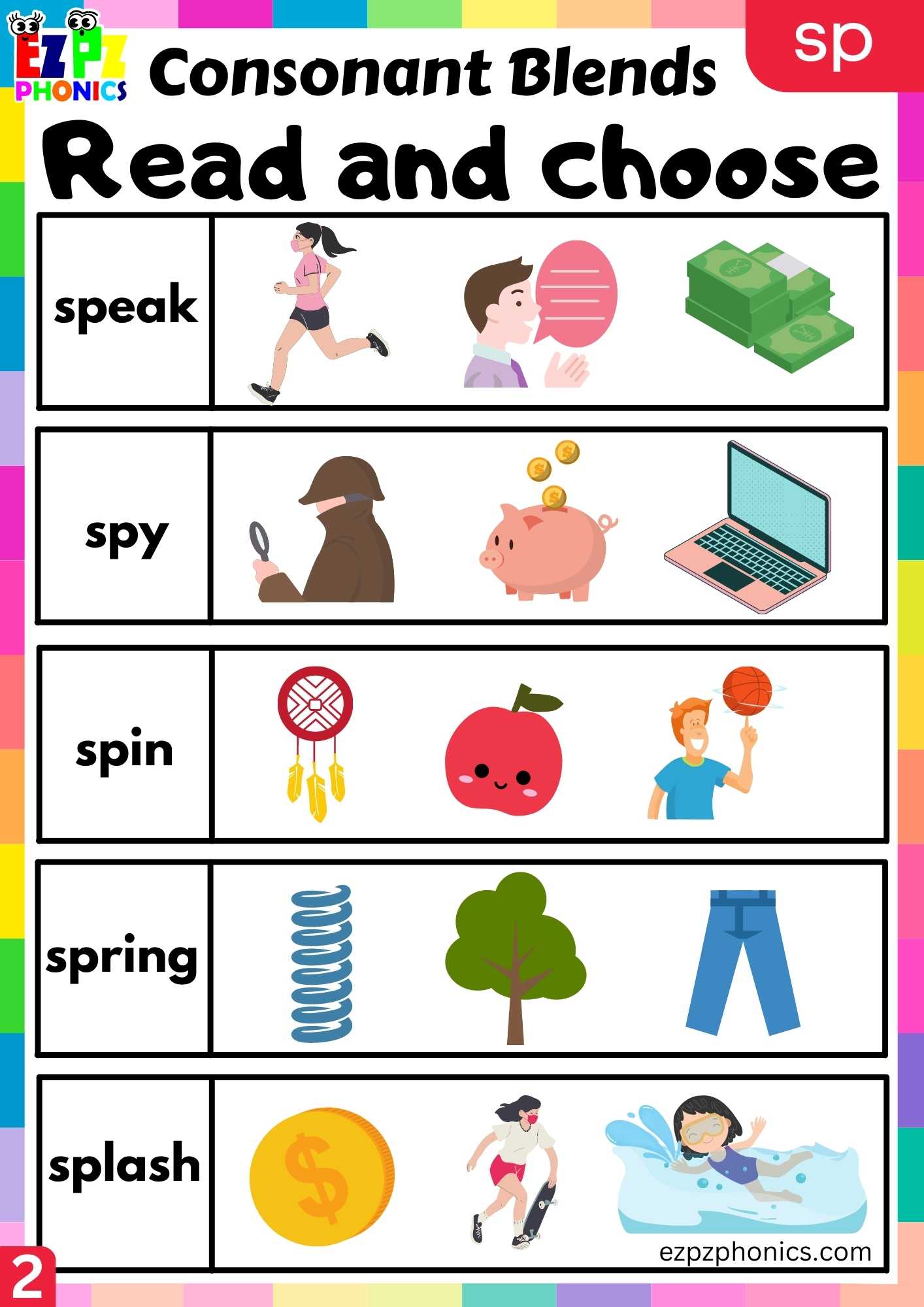 Group2 SP Words Read And Choose Phonics Consonant Blends Worksheet Group2 SP Words Read And Choose Phonics Consonant Blends Worksheet