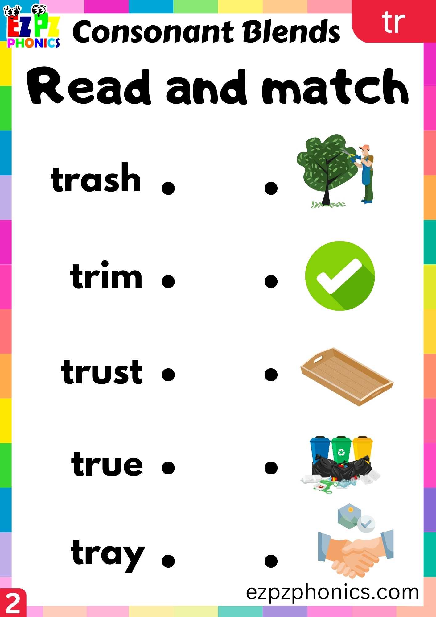Group2 TR Words Read And Match Phonics Consonant Blends Worksheet ...