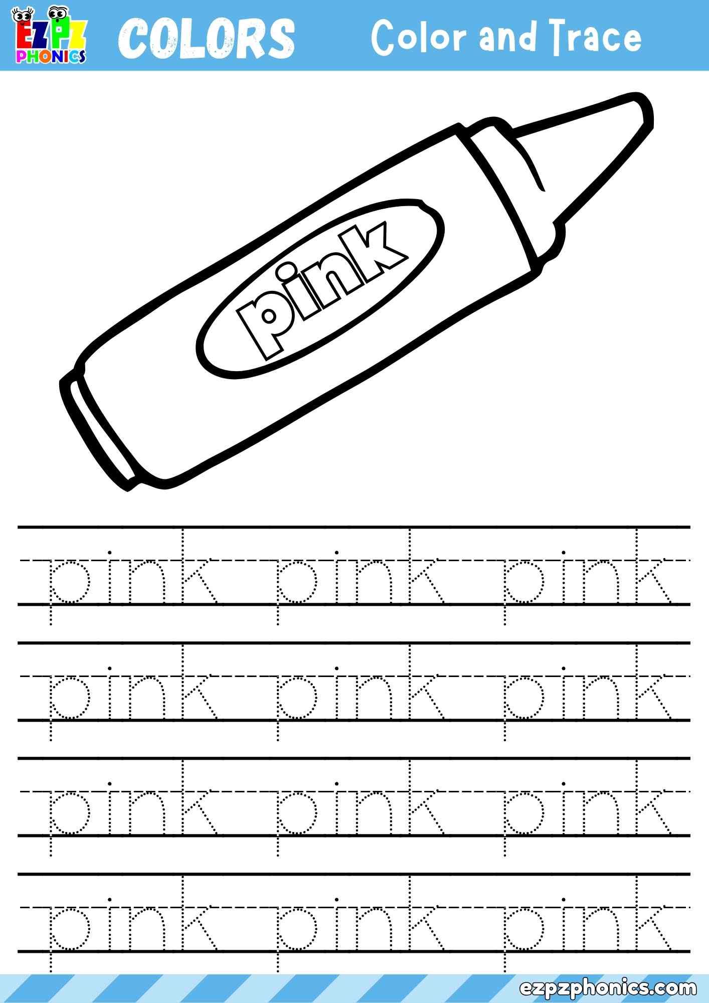 The Color Pink - Color the Crayon Pink and Trace the Word Pink Activity ...